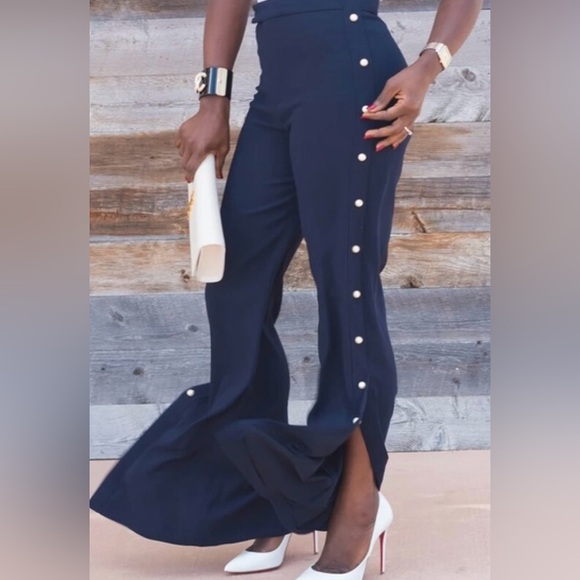 Zara Navy pearl pants Trousers - Picture 1 of 8